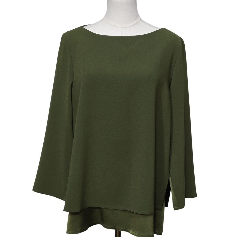 Tom And Linda Platt Blouse Womens 8 Green‎ Layered Long Sleeve Tunic Top